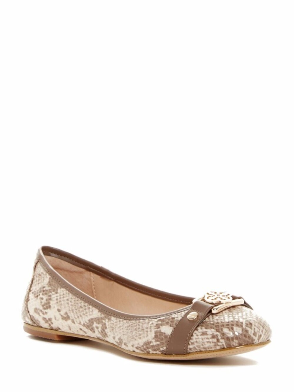 Isola New Snake-Embossed Ballet Logo Flats Shoes Women's 8 NIB Tan